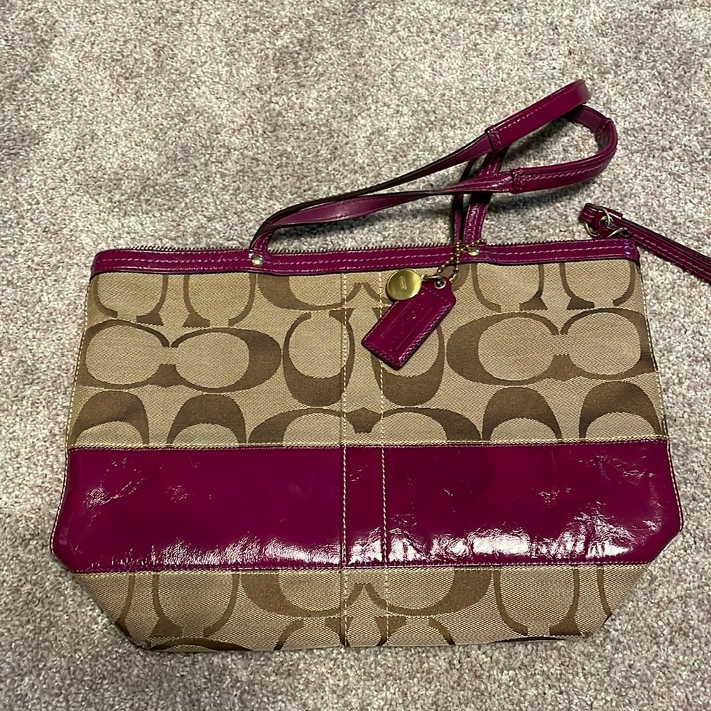Coach block purple colored purse with zipper